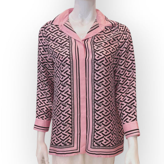 VERSACE PINK SILK PRINT FULL SLEEVE SHIRT 46 175/100A