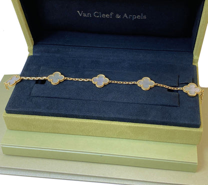 VINTAGE ALHAMBRA MOTHER OF PEARL 18K YELLOW GOLD 5 MOTIF BRACELET