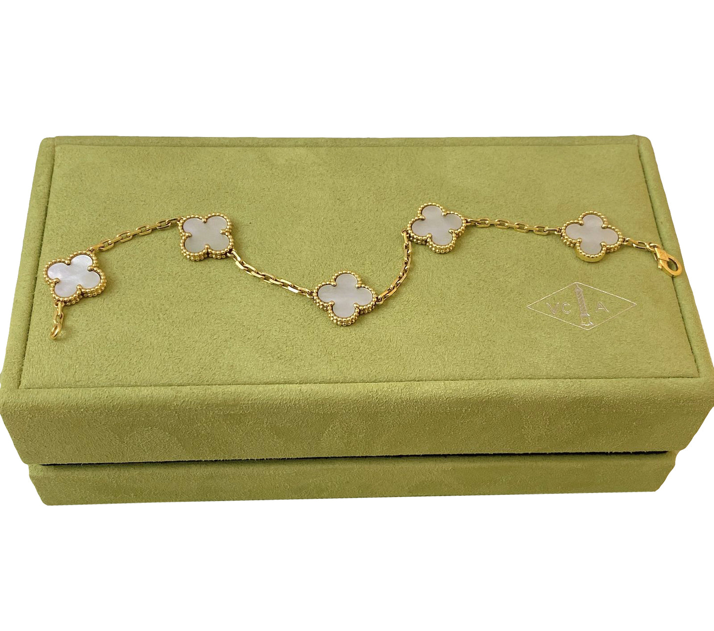 VINTAGE ALHAMBRA MOTHER OF PEARL 18K YELLOW GOLD 5 MOTIF BRACELET