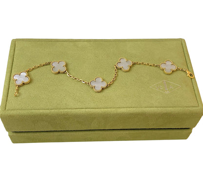 VINTAGE ALHAMBRA MOTHER OF PEARL 18K YELLOW GOLD 5 MOTIF BRACELET