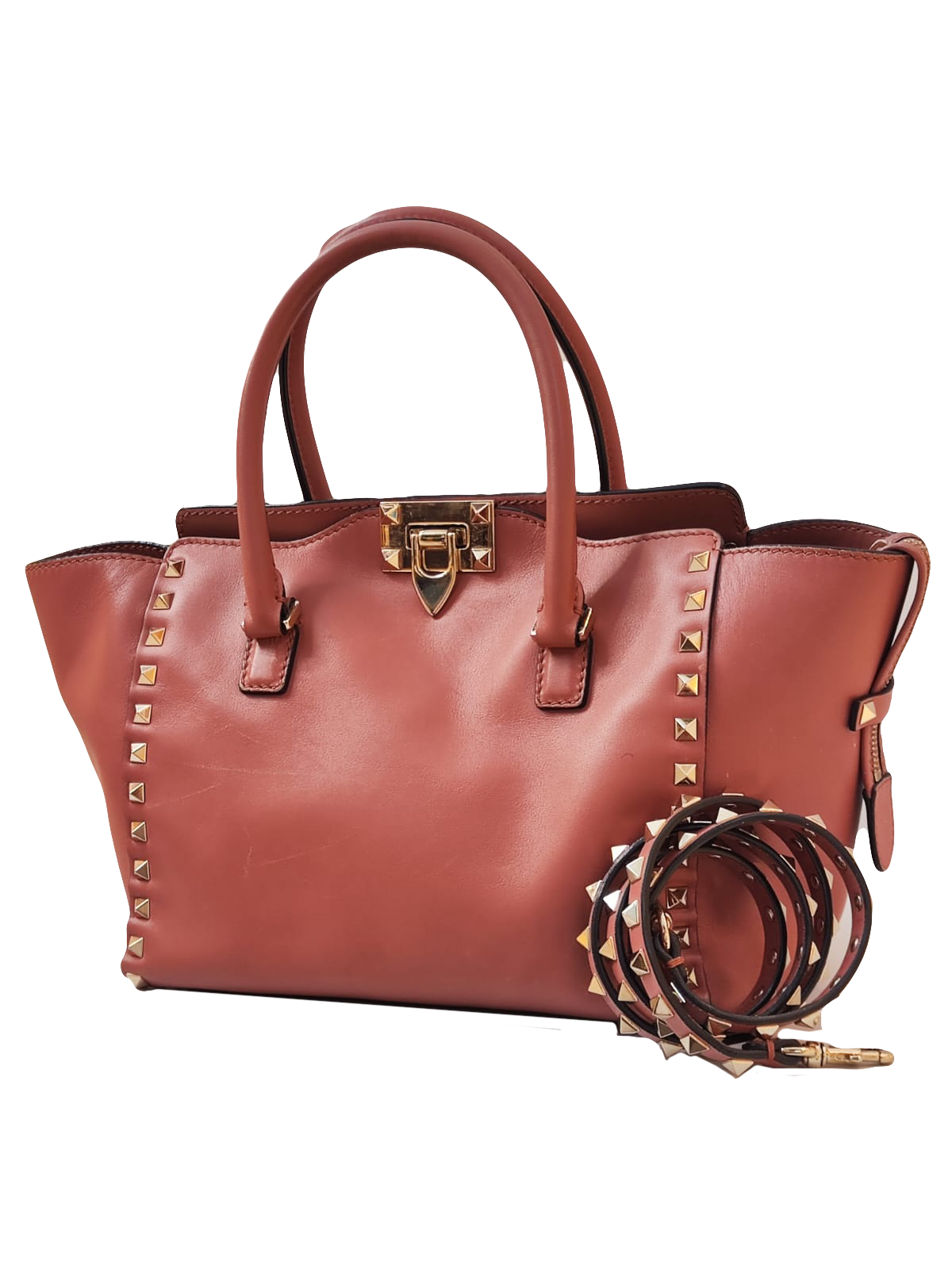 PINK ROCKSTUD SMALL DOUBLE TOP HANDLE TOTE BAG