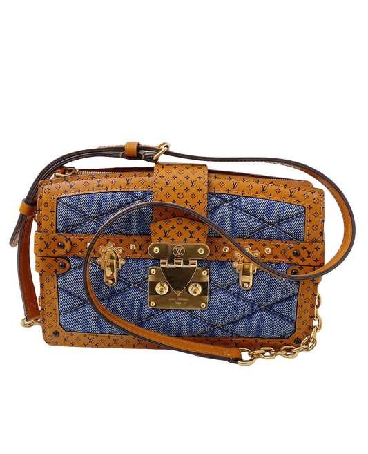 DENIM BLUE MALLETAGE TRUNK CLUTCH BAG