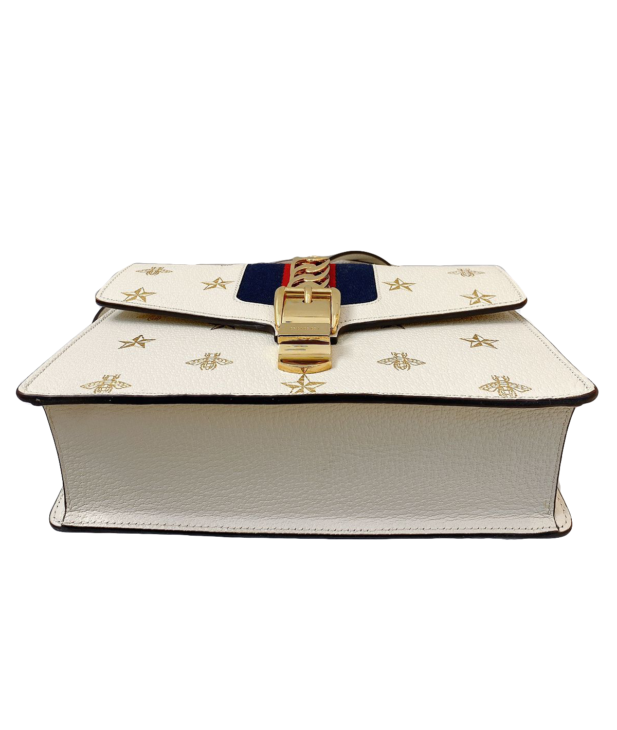 WHITE LEATHER BEE STAR PRINT SMALL SYLVIE SHOULDER BAG