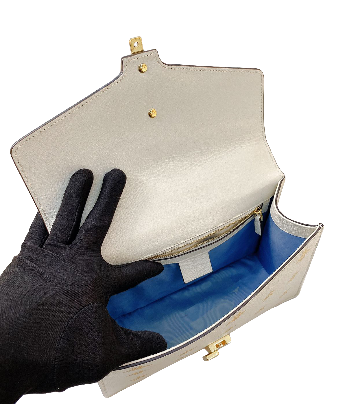 WHITE LEATHER BEE STAR PRINT SMALL SYLVIE SHOULDER BAG