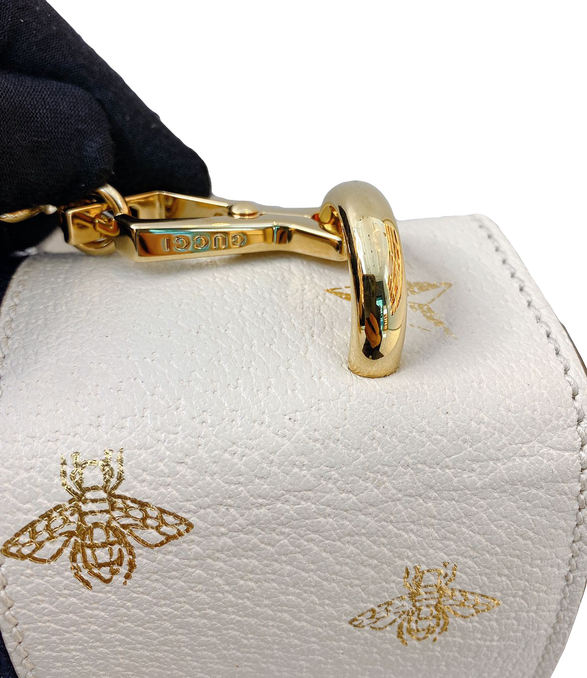 WHITE LEATHER BEE STAR PRINT SMALL SYLVIE SHOULDER BAG