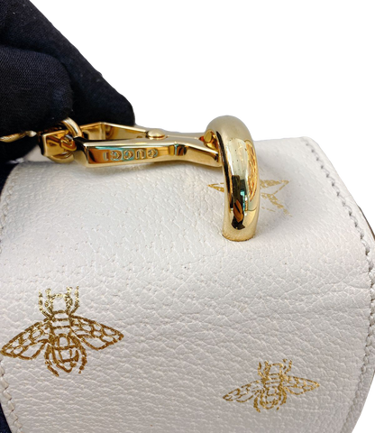 WHITE LEATHER BEE STAR PRINT SMALL SYLVIE SHOULDER BAG