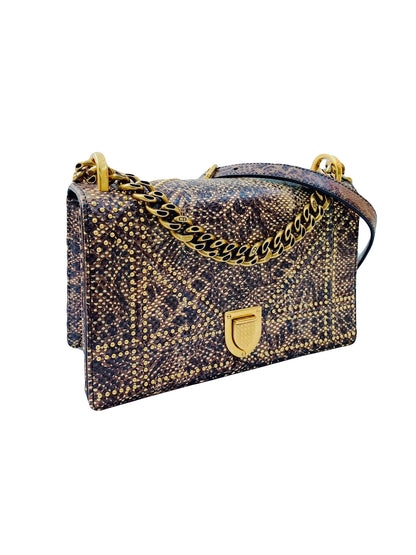 MULTICOLORED EXOTIC SKIN STUDDED DIORAMA SMALL SHOULDER BAG