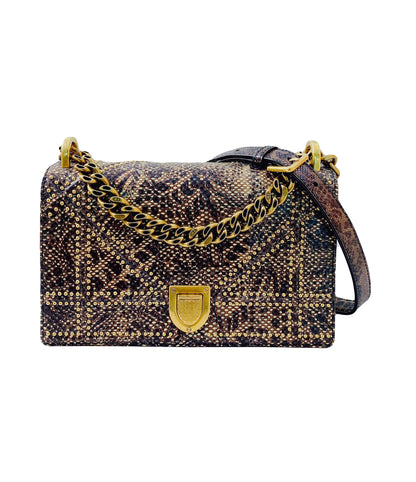 MULTICOLORED EXOTIC SKIN STUDDED DIORAMA SMALL SHOULDER BAG