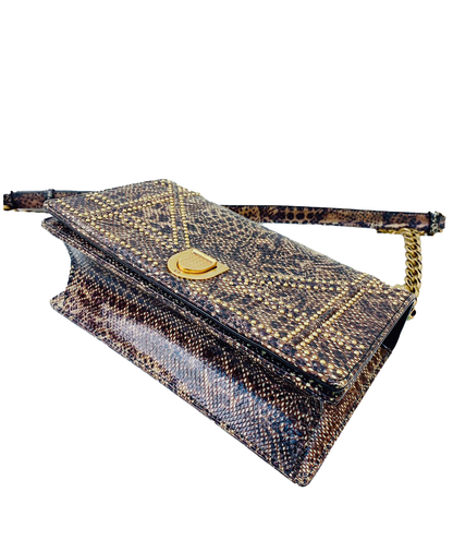 MULTICOLORED EXOTIC SKIN STUDDED DIORAMA SMALL SHOULDER BAG