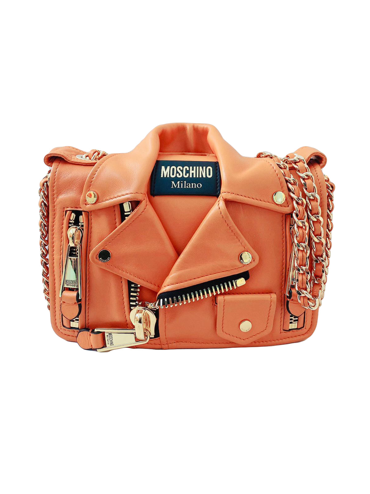 ORANGE LEATHER BIKER JACKER SHOULDER BAG