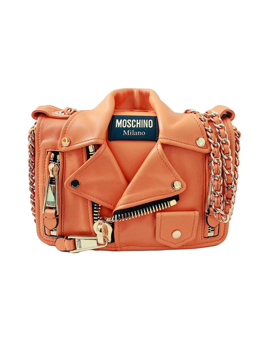 ORANGE LEATHER BIKER JACKER SHOULDER BAG