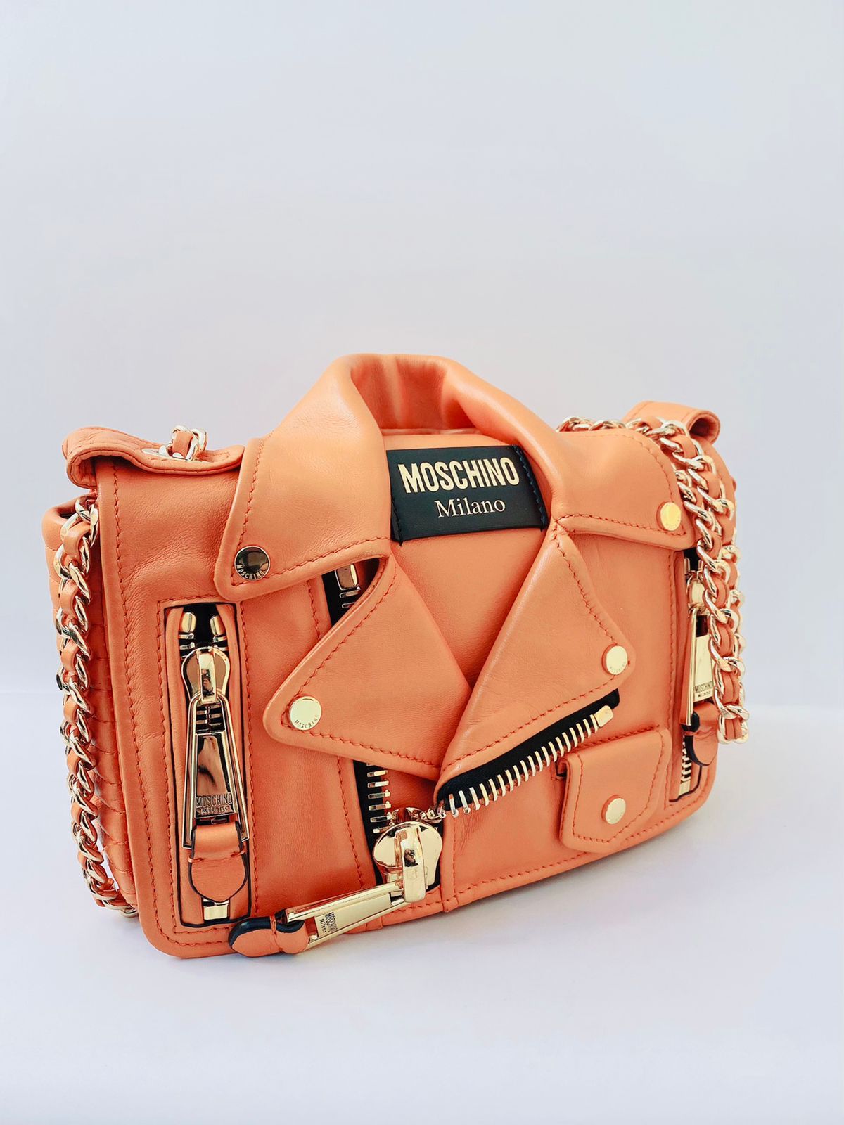 ORANGE LEATHER BIKER JACKER SHOULDER BAG