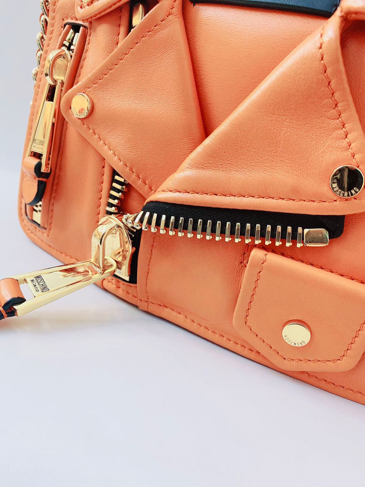 ORANGE LEATHER BIKER JACKER SHOULDER BAG
