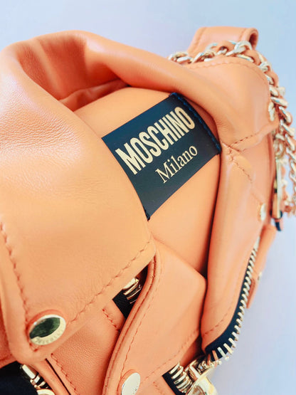 ORANGE LEATHER BIKER JACKER SHOULDER BAG