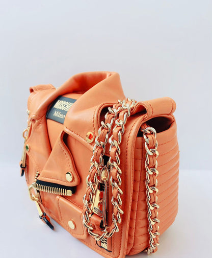 ORANGE LEATHER BIKER JACKER SHOULDER BAG
