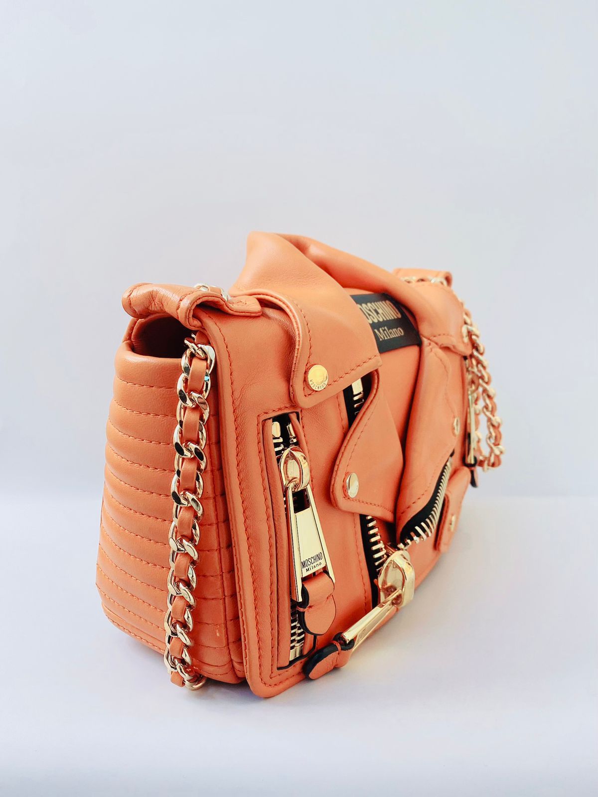 ORANGE LEATHER BIKER JACKER SHOULDER BAG