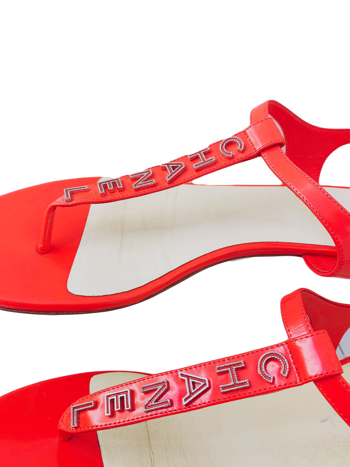 RED LEATHER LOGO T-STRAP SANDALS 41