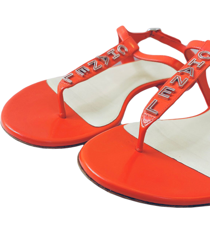 RED LEATHER LOGO T-STRAP SANDALS 41