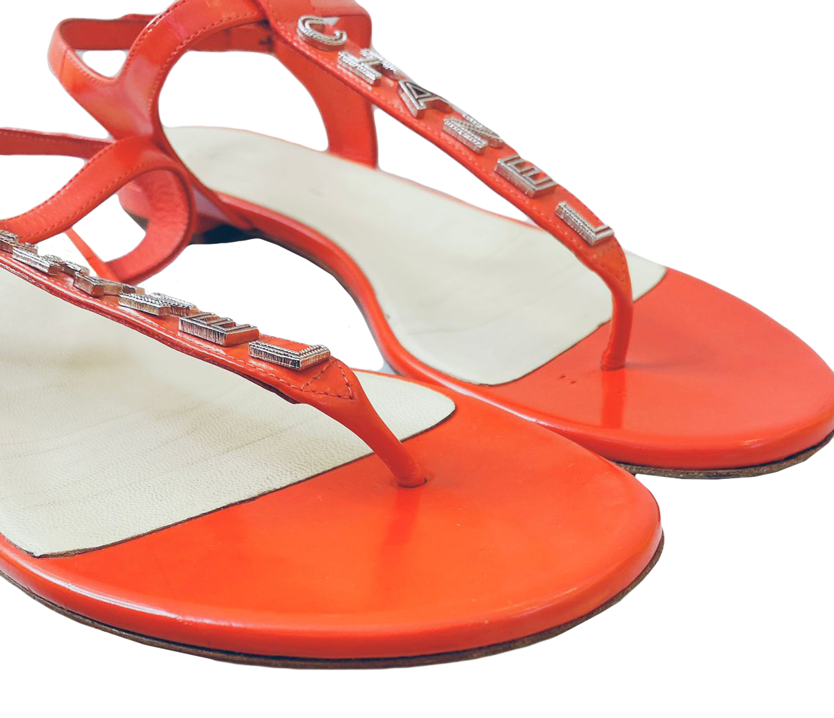 RED LEATHER LOGO T-STRAP SANDALS 41