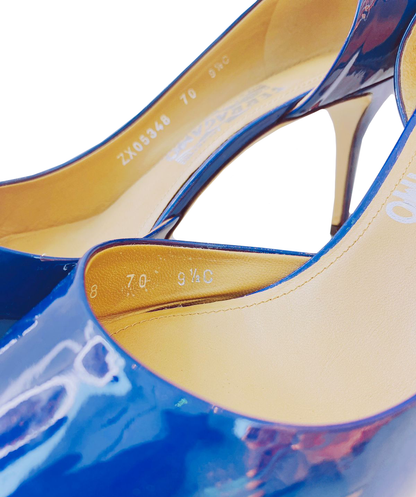 BLUE PATENT LEATHER D'ORSAY PUMPS