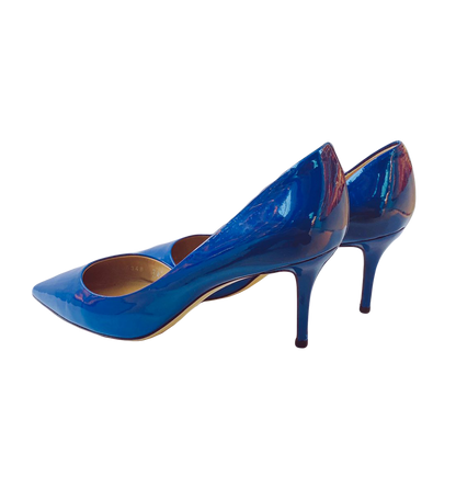 BLUE PATENT LEATHER D'ORSAY PUMPS