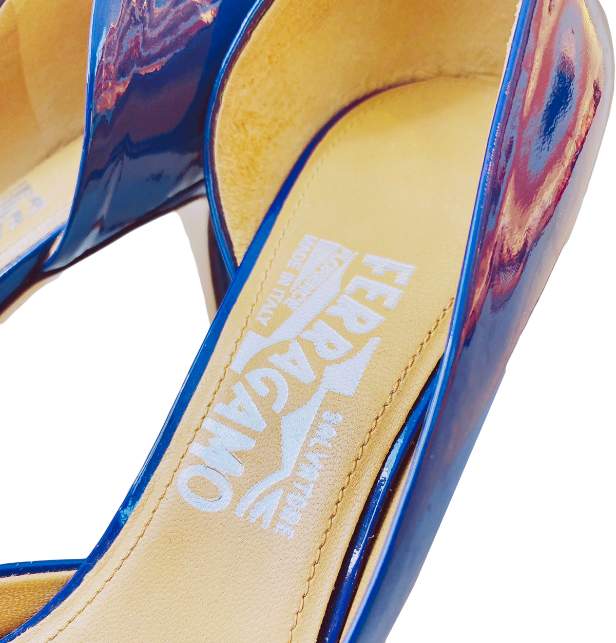 BLUE PATENT LEATHER D'ORSAY PUMPS