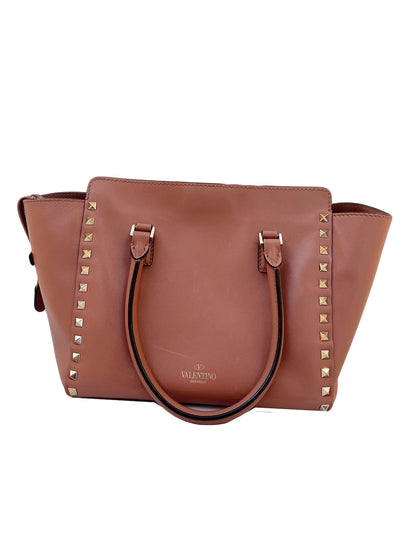PINK ROCKSTUD SMALL DOUBLE TOP HANDLE TOTE BAG