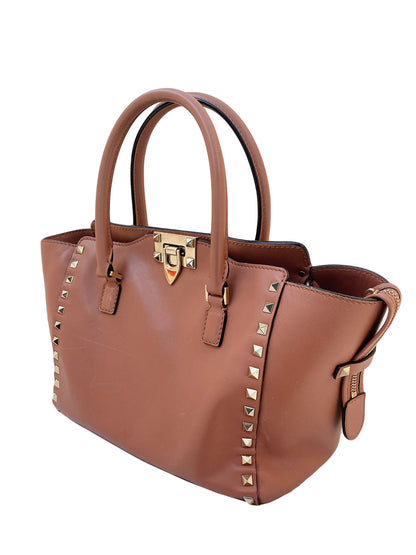 PINK ROCKSTUD SMALL DOUBLE TOP HANDLE TOTE BAG