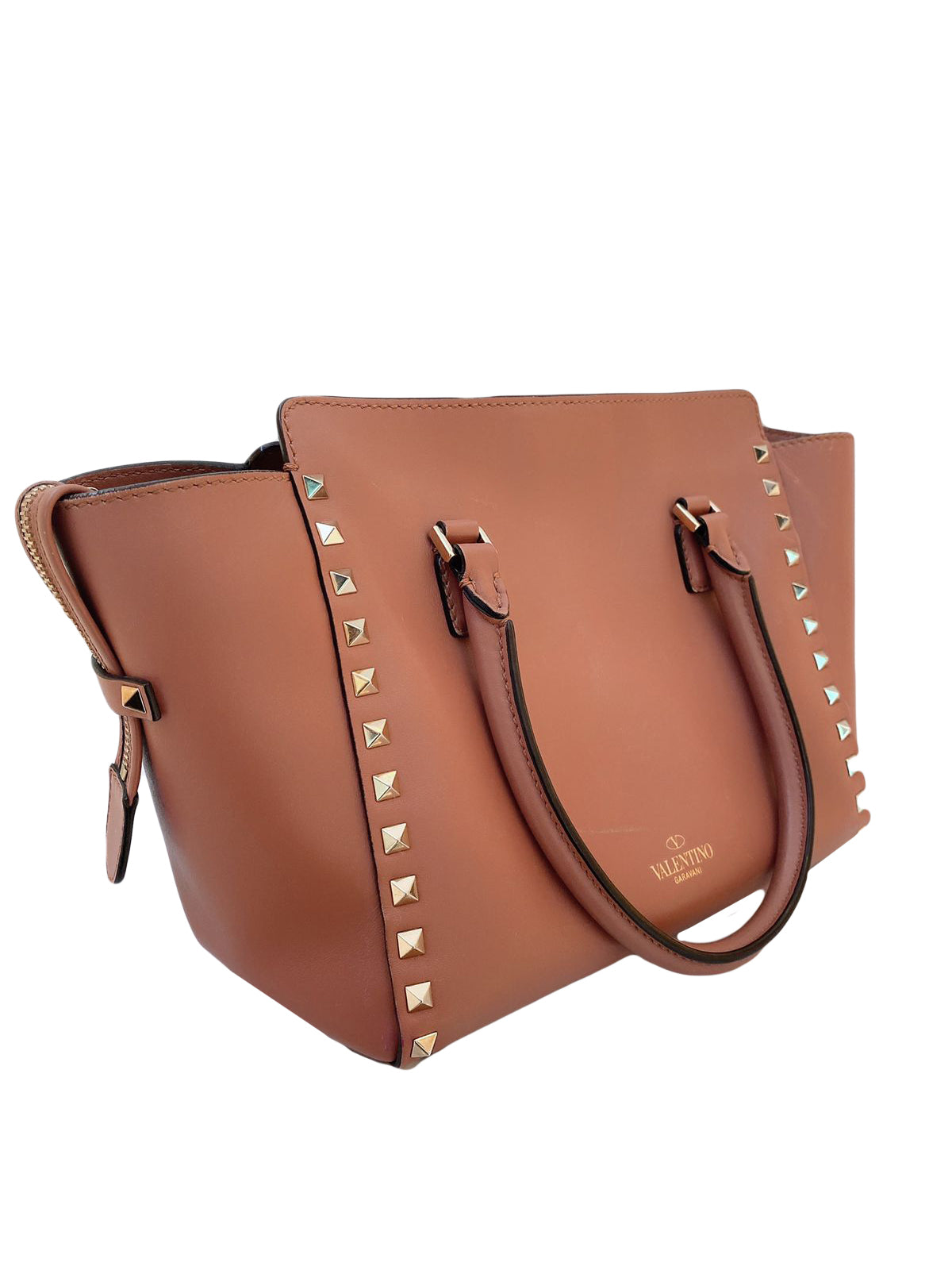 PINK ROCKSTUD SMALL DOUBLE TOP HANDLE TOTE BAG