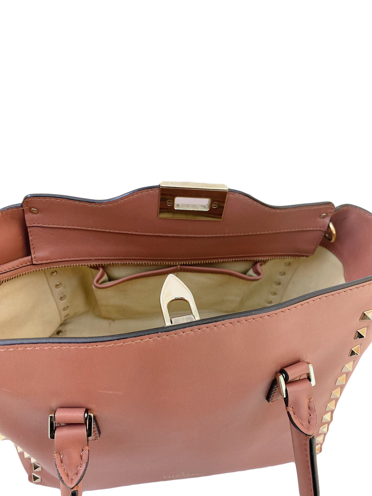 PINK ROCKSTUD SMALL DOUBLE TOP HANDLE TOTE BAG