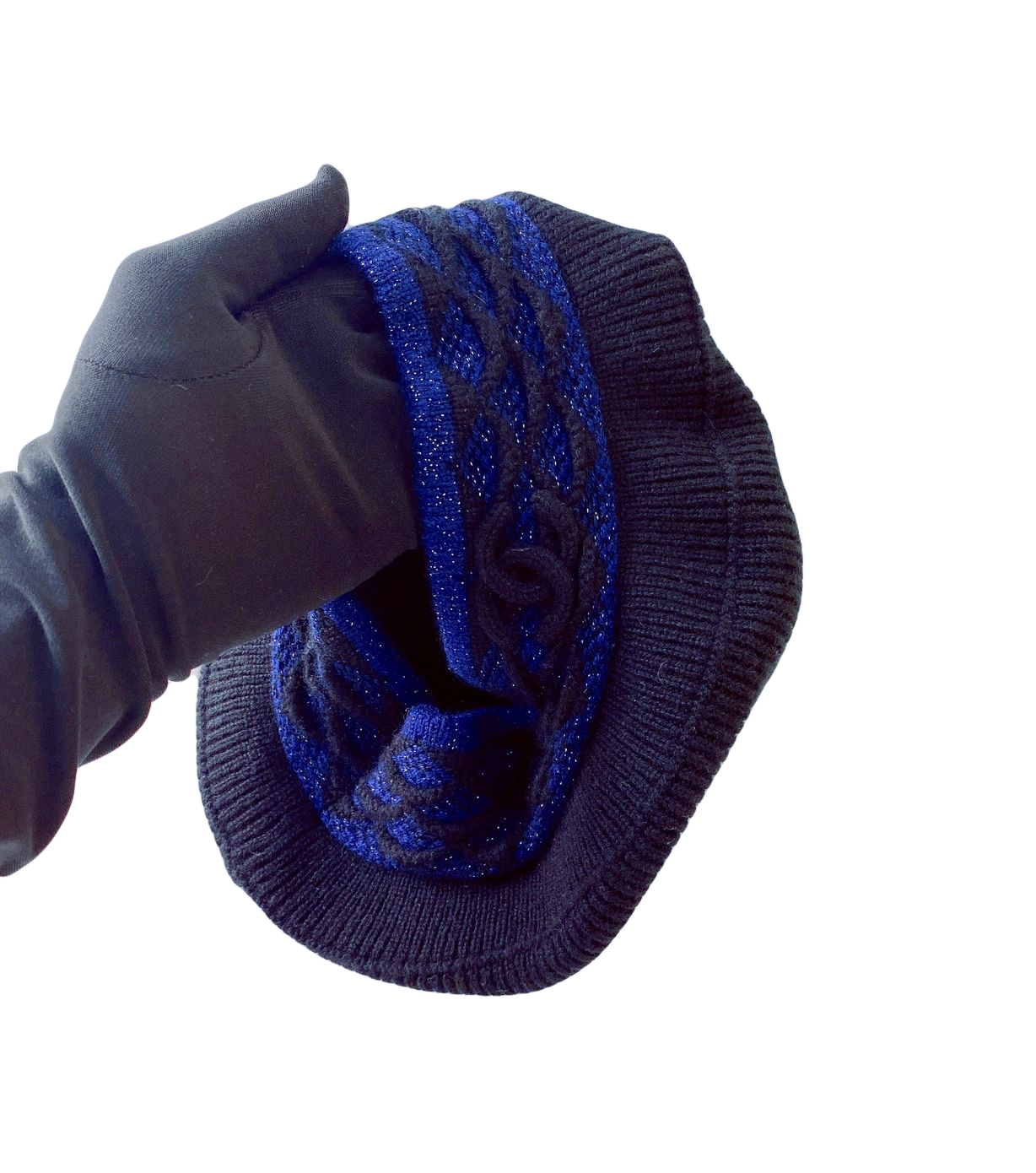 BLACK BLUE CASHMERE WOOL KNIT CC LOGO HAT