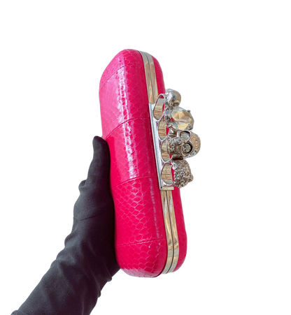 FUCHSIA PINK PYTHON CRYSTAL KNUCKLE DUSTER BOX CLUTH