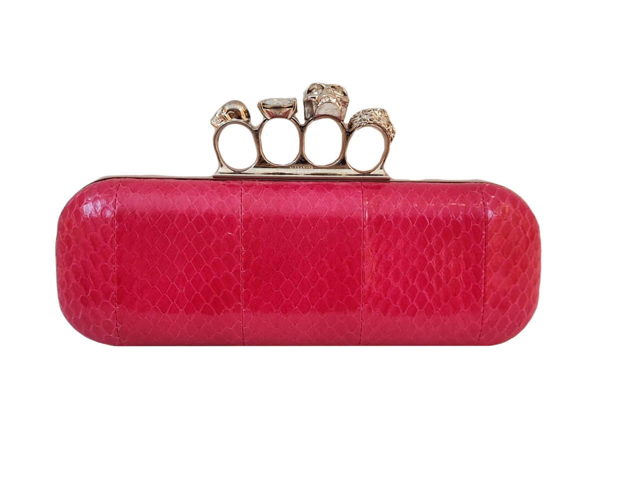 FUCHSIA PINK PYTHON CRYSTAL KNUCKLE DUSTER BOX CLUTH
