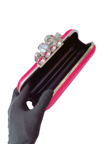 FUCHSIA PINK PYTHON CRYSTAL KNUCKLE DUSTER BOX CLUTH
