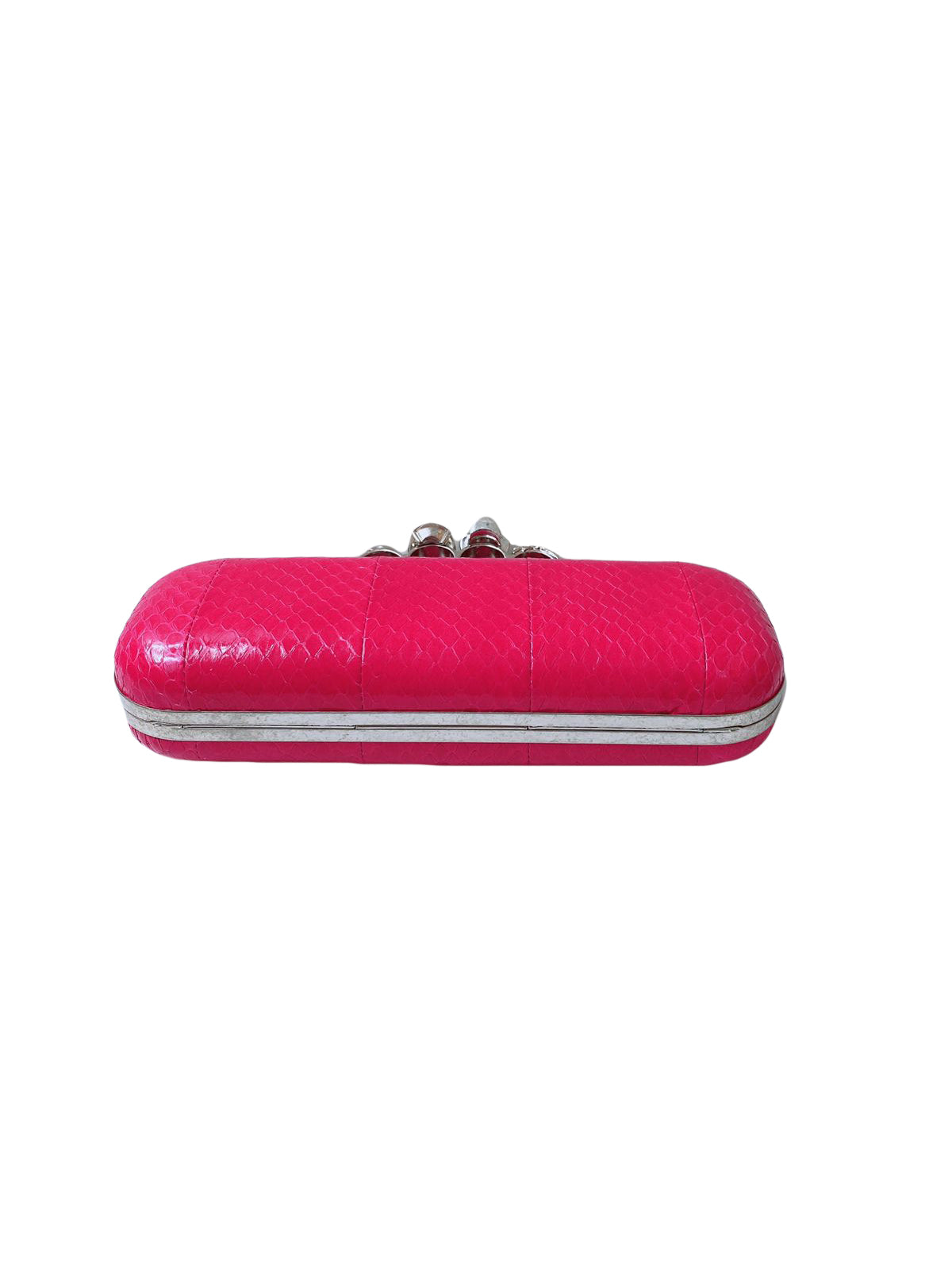 FUCHSIA PINK PYTHON CRYSTAL KNUCKLE DUSTER BOX CLUTH