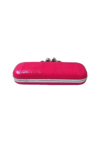 FUCHSIA PINK PYTHON CRYSTAL KNUCKLE DUSTER BOX CLUTH