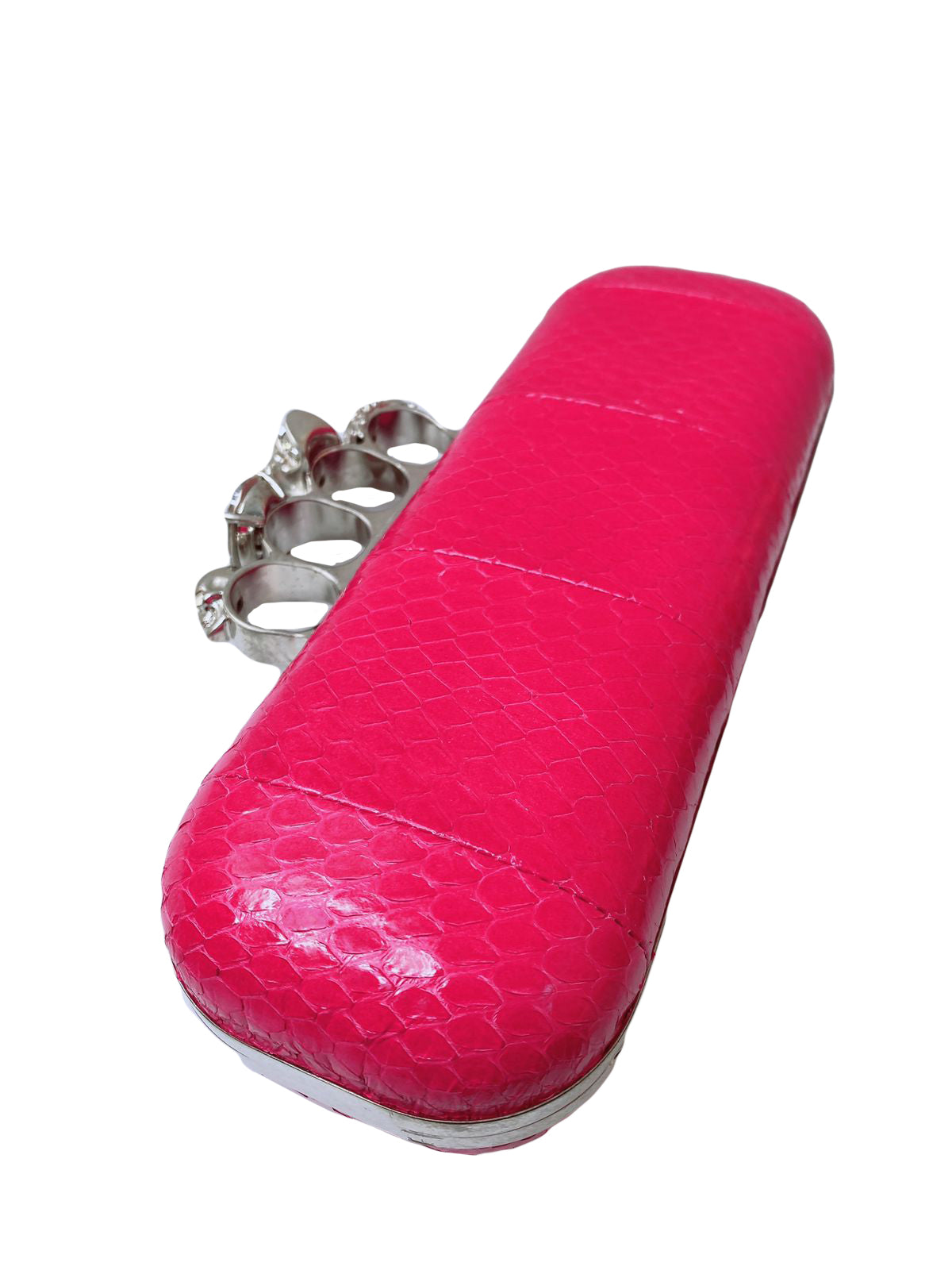 FUCHSIA PINK PYTHON CRYSTAL KNUCKLE DUSTER BOX CLUTH