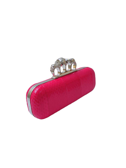 FUCHSIA PINK PYTHON CRYSTAL KNUCKLE DUSTER BOX CLUTH