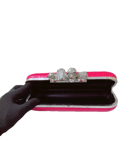 FUCHSIA PINK PYTHON CRYSTAL KNUCKLE DUSTER BOX CLUTH