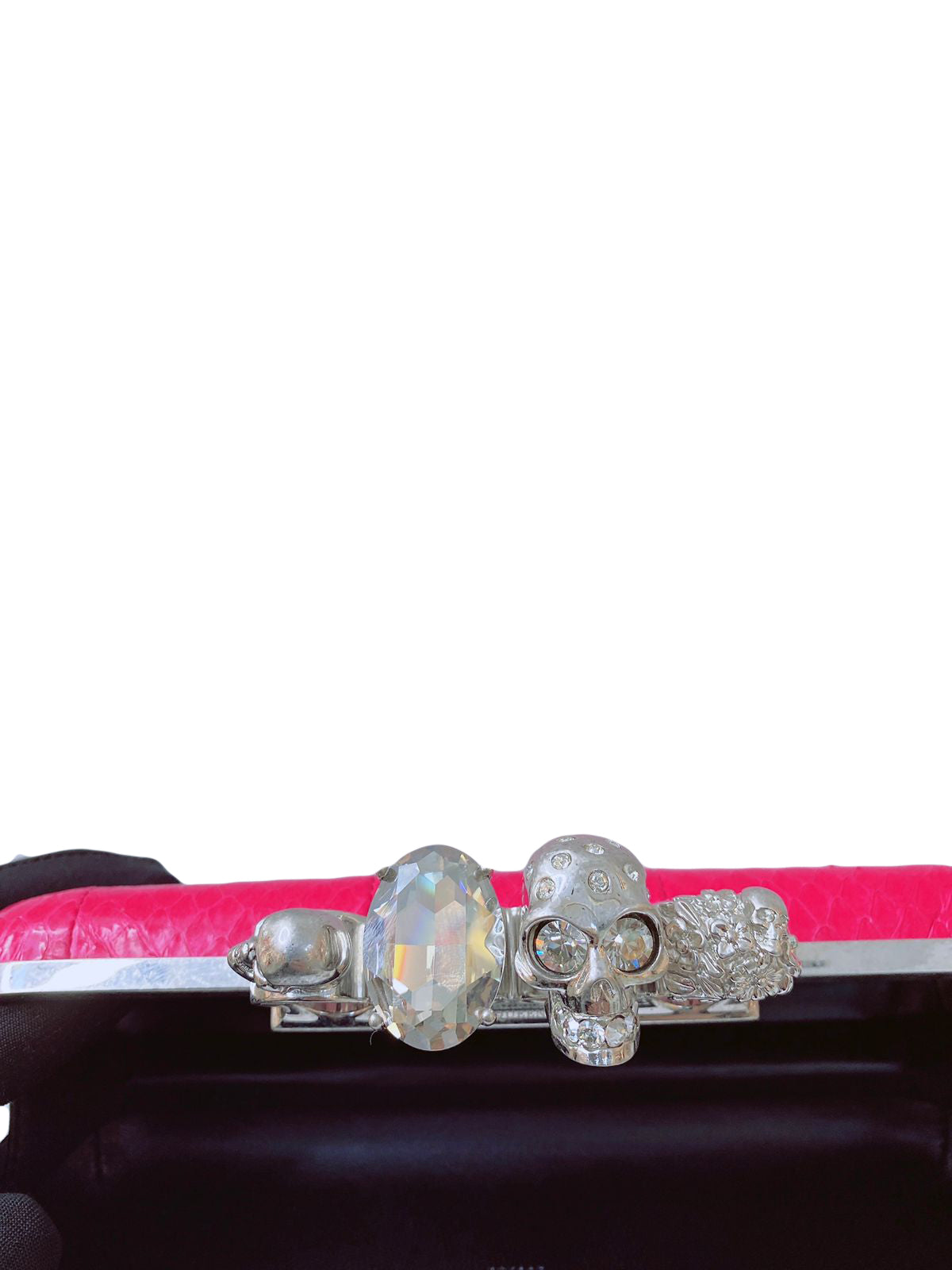 FUCHSIA PINK PYTHON CRYSTAL KNUCKLE DUSTER BOX CLUTH