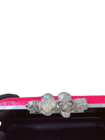 FUCHSIA PINK PYTHON CRYSTAL KNUCKLE DUSTER BOX CLUTH