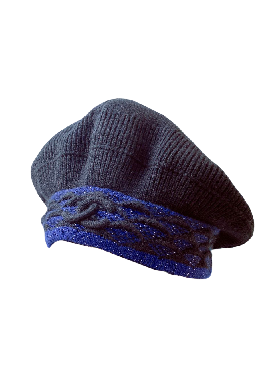 BLACK BLUE CASHMERE WOOL KNIT CC LOGO HAT