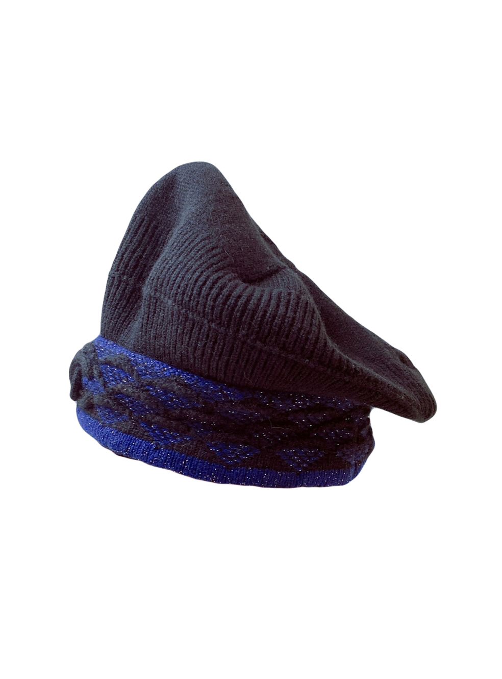 BLACK BLUE CASHMERE WOOL KNIT CC LOGO HAT