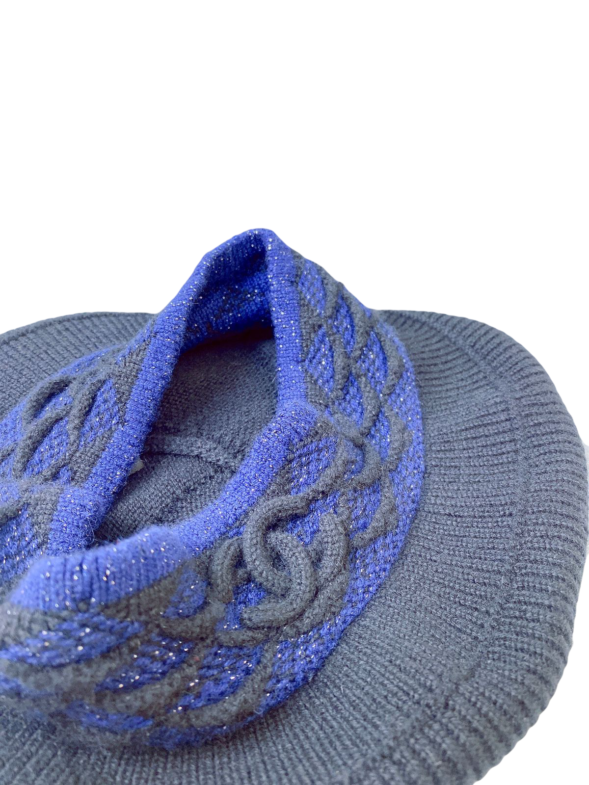 BLACK BLUE CASHMERE WOOL KNIT CC LOGO HAT