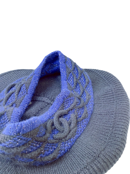 BLACK BLUE CASHMERE WOOL KNIT CC LOGO HAT