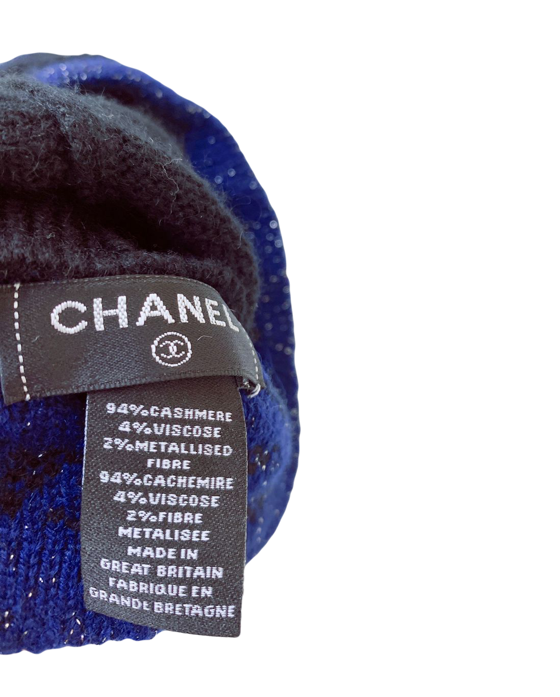 BLACK BLUE CASHMERE WOOL KNIT CC LOGO HAT