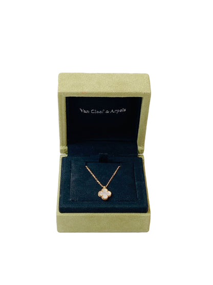 18K YELLOW GOLD AND MOTHER OF PEARL WHITE SWEET ALHAMBRA PENDANT NECKLACE
