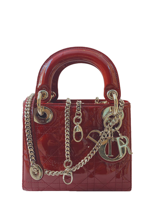 RED PATENT LEATHER MINI LADY DIOR BAG