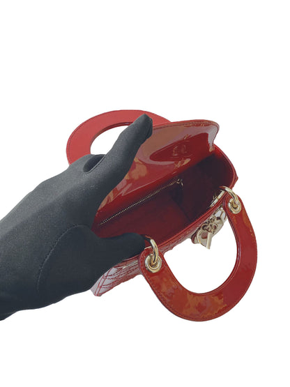 RED PATENT LEATHER MINI LADY DIOR BAG