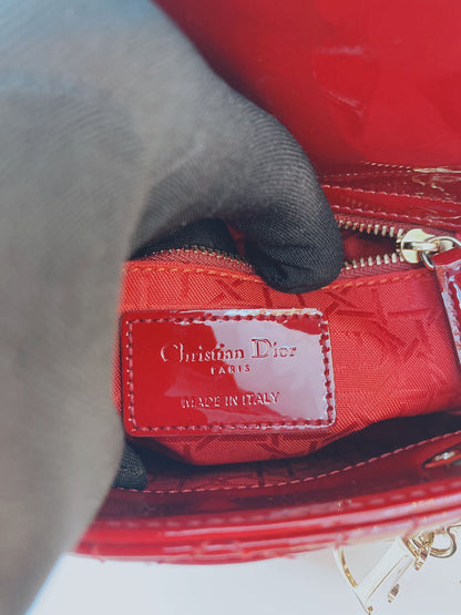 RED PATENT LEATHER MINI LADY DIOR BAG